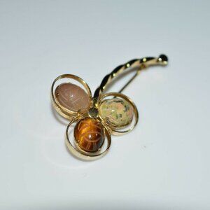 VTG D'ABROS 12k Gold Filled Stone Scarab Clover